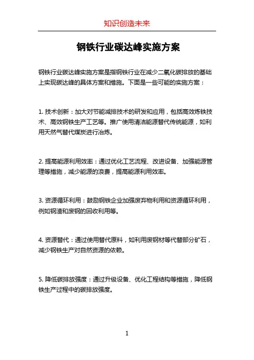 钢铁行业碳达峰实施方案 