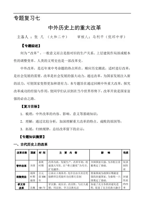 中考历史(人教版)专题复习中外历史上的重大改革1