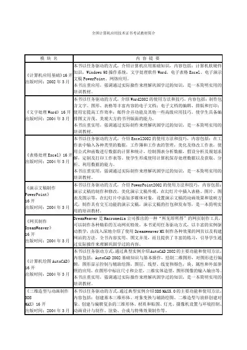 全国计算机应用技术证书考试教材简介