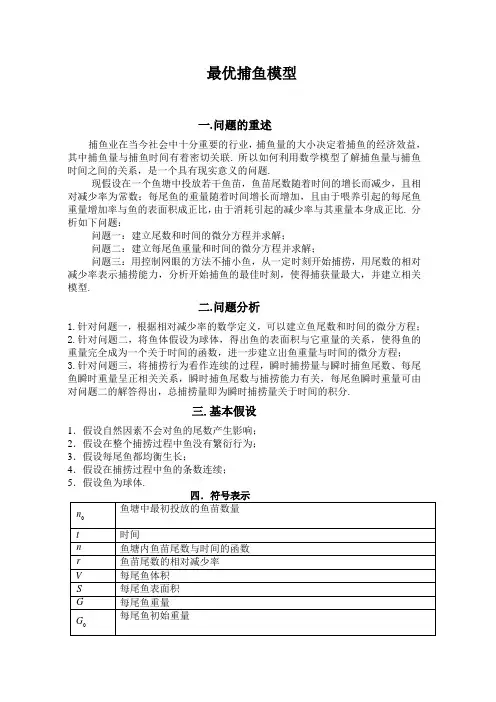数学建模——最优捕鱼模型