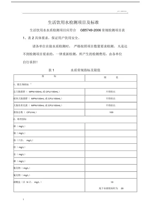 生活饮用水检测项目与标准.doc