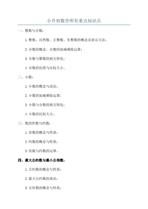 小升初数学所有重点知识点
