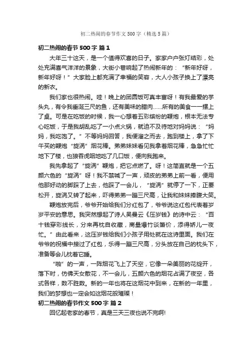 初二热闹的春节作文500字（精选5篇）