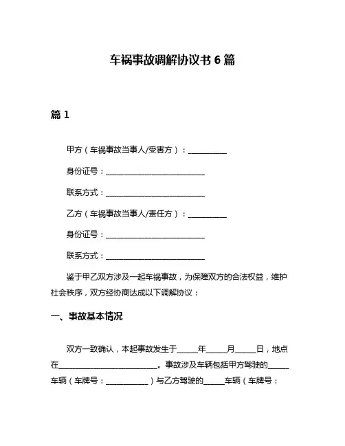 车祸事故调解协议书6篇