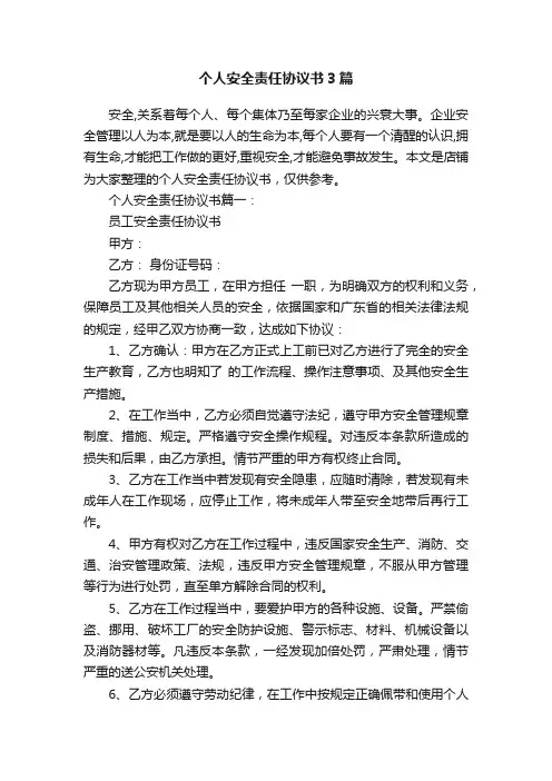 个人安全责任协议书3篇
