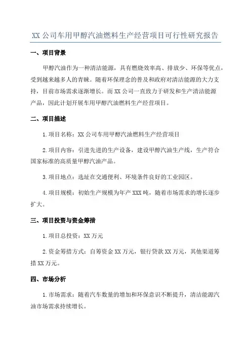XX公司车用甲醇汽油燃料生产经营项目可行性研究报告