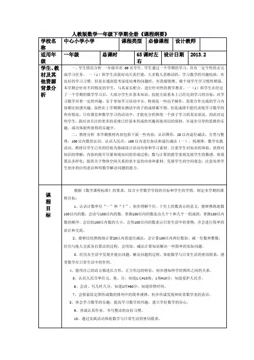 一年级下册数学程纲要