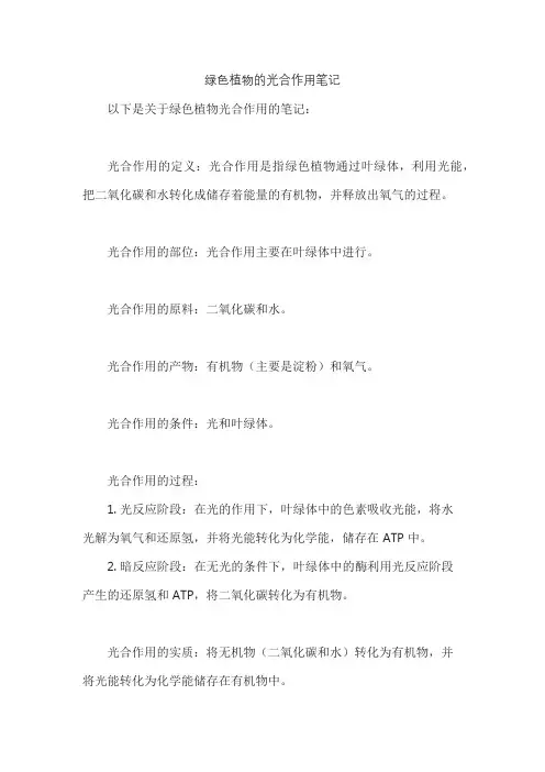 绿色植物的光合作用笔记