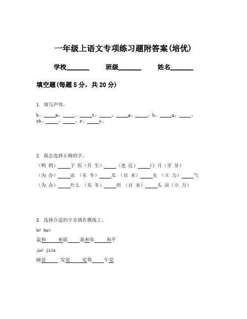 一年级上语文专项练习题附答案(培优)