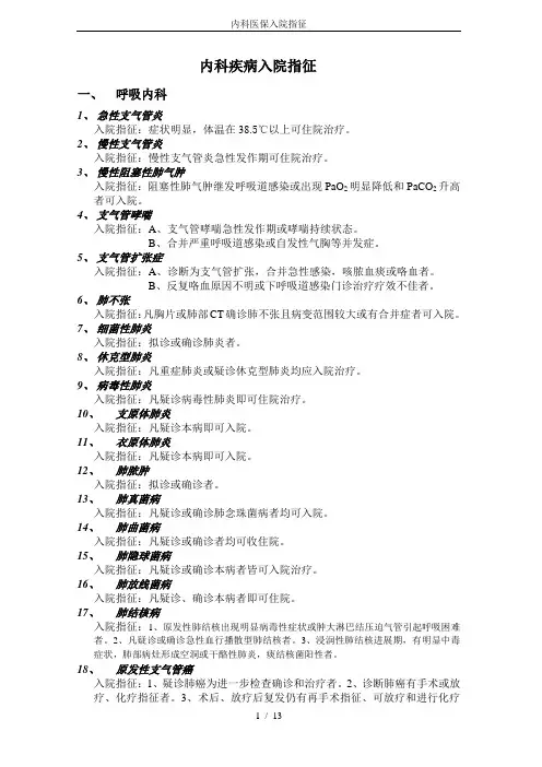 内科医保入院指征