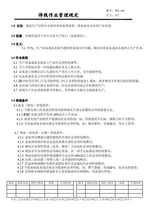 停线作业管理规定