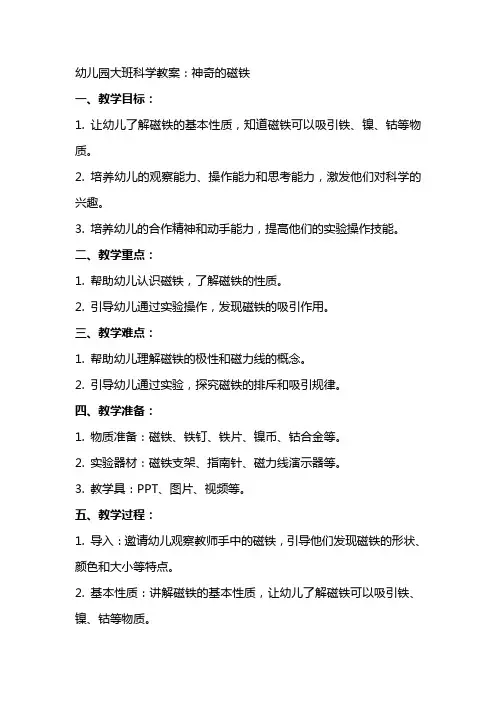 幼儿园大班科学教案：神奇的磁铁
