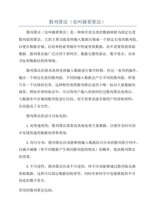 散列算法(也叫摘要算法)