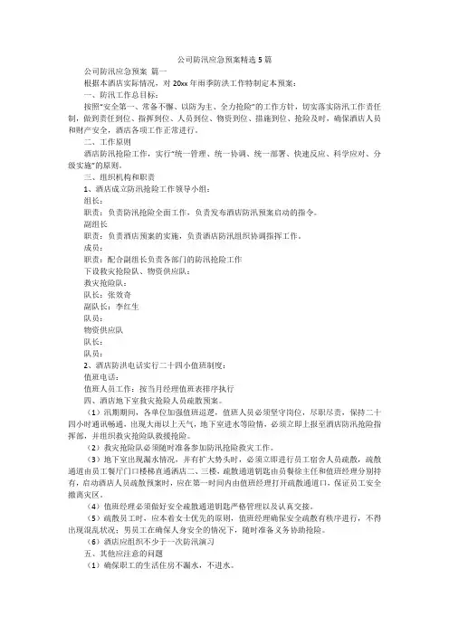 公司防汛应急预案精选5篇