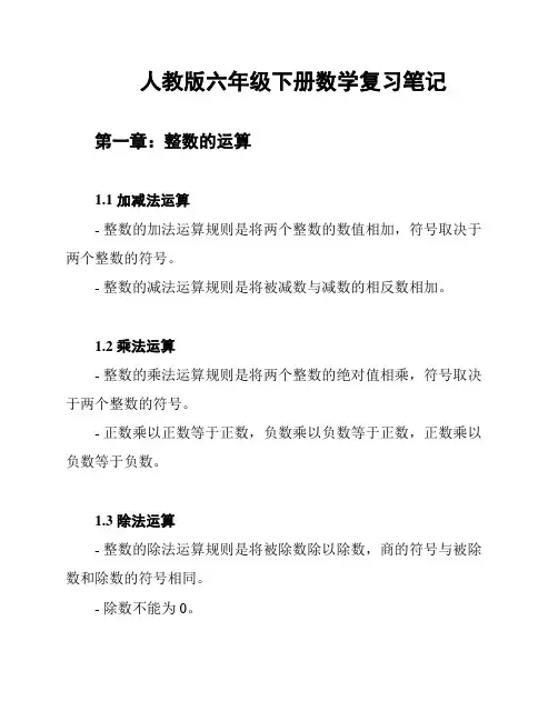 人教版六年级下册数学复习笔记
