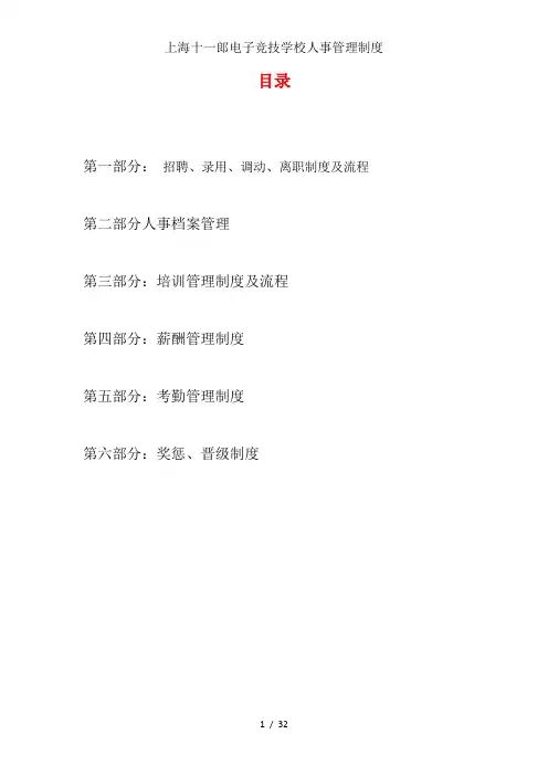 上海十一郎电子竞技学校人事管理制度