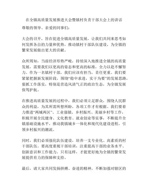 在全镇高质量发展推进大会暨镇村负责干部大会上的讲话