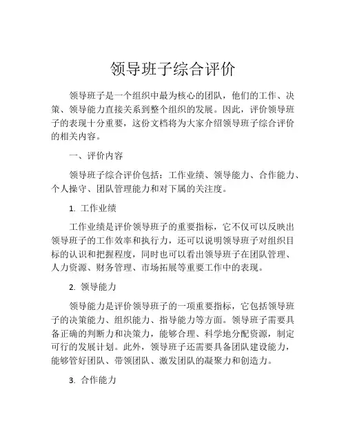 领导班子综合评价