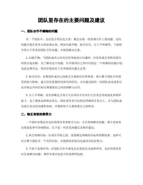 团队里存在的主要问题及建议