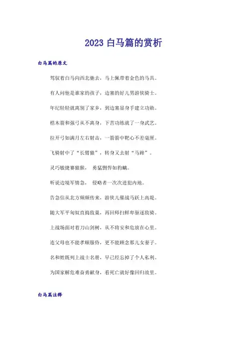 2023白马篇的赏析