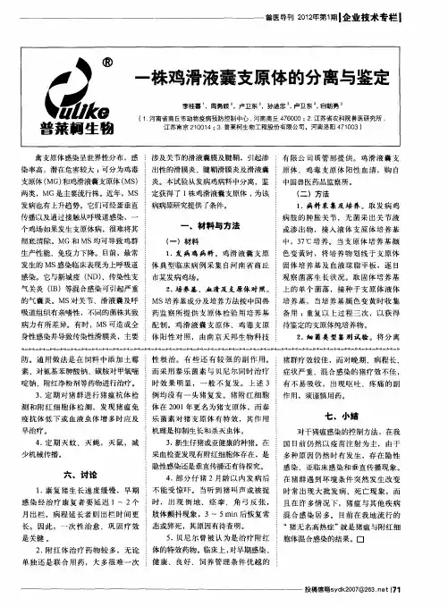 一株鸡滑液囊支原体的分离与鉴定