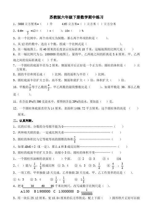 苏教版六年级数学下册期末总复习