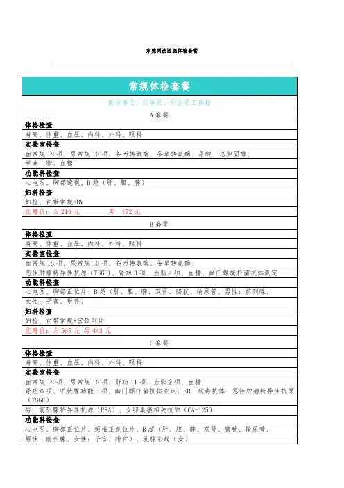 东莞同济光华医院体检套餐