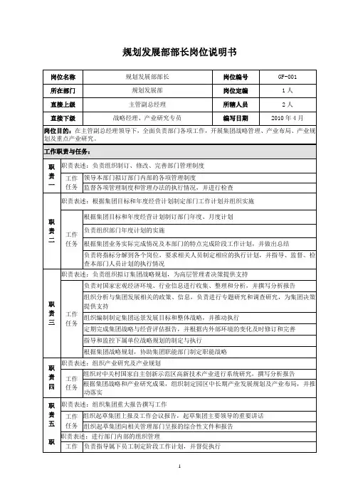 【范例】发展集团规划发展部部长职位说明书(WORD2页)