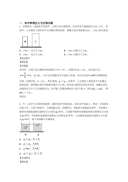 中考物理压轴题专题复习—压力与压强问题附答案解析