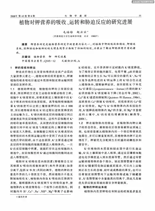 植物对钾营养的吸收、运转和胁迫反应的研究进展