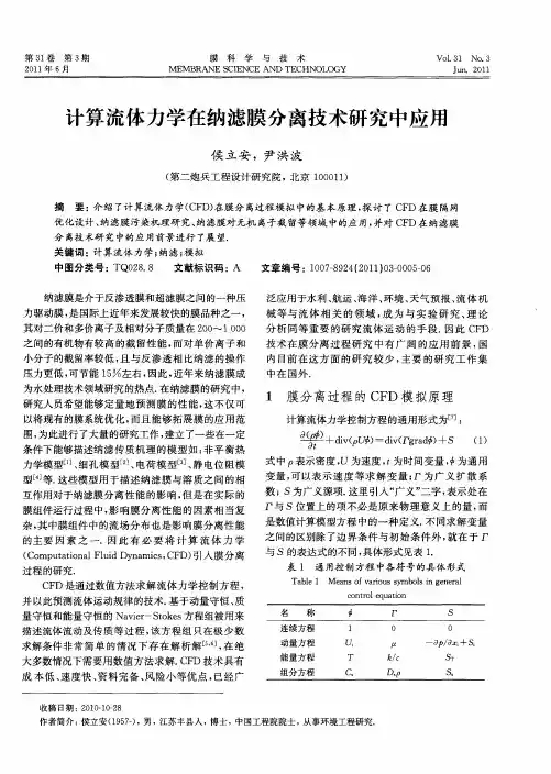 计算流体力学在纳滤膜分离技术研究中应用