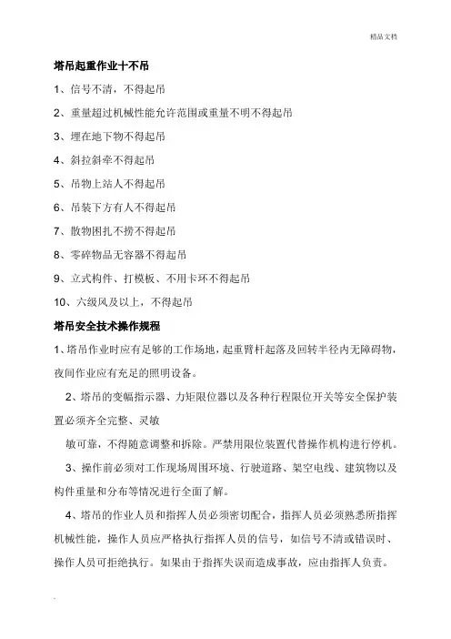 塔吊起重作业十不吊