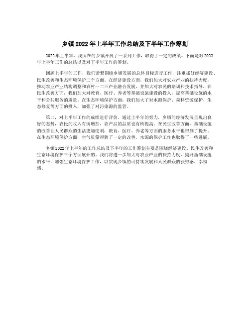 乡镇2022年上半年工作总结及下半年工作筹划