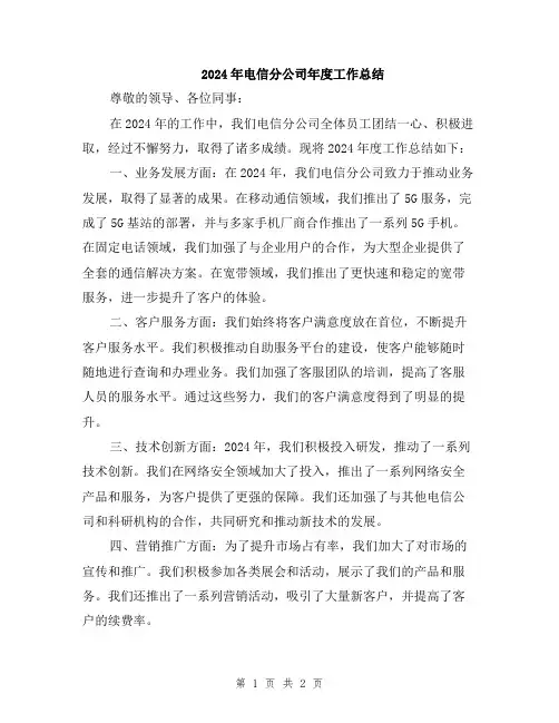 2024年电信分公司年度工作总结