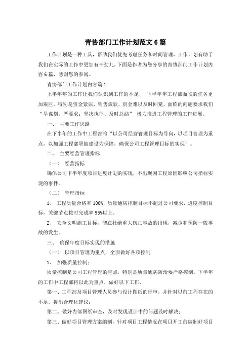 青协部门工作计划范文6篇