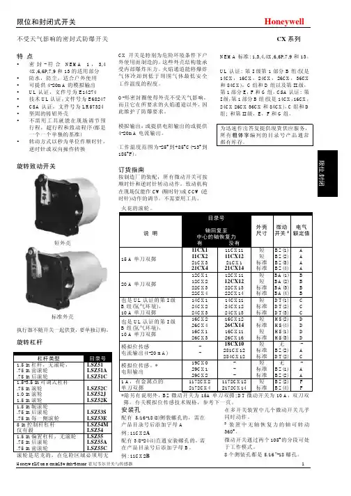 Honeywell CX系列限位和封闭式开关 说明书