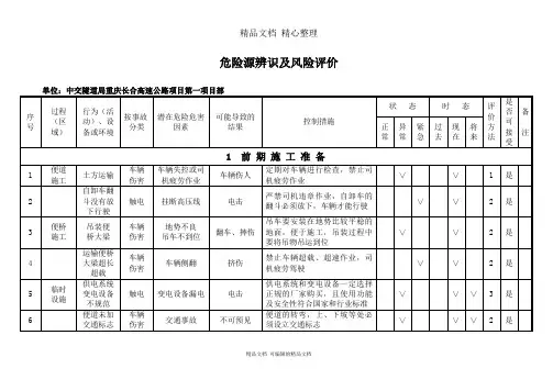 某高速公路工程施工危险源辨识及风险评价表