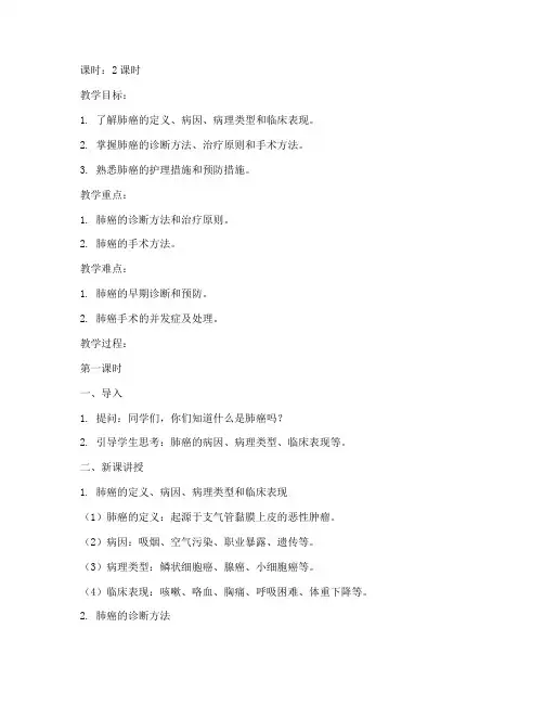 外科学_肺癌教案模板范文