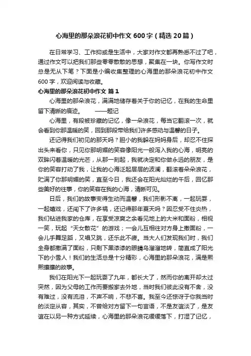 心海里的那朵浪花初中作文600字（精选20篇）