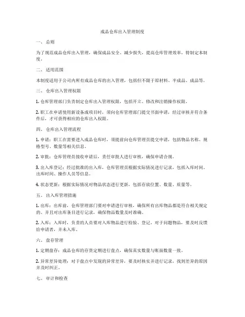 成品仓库出入管理制度