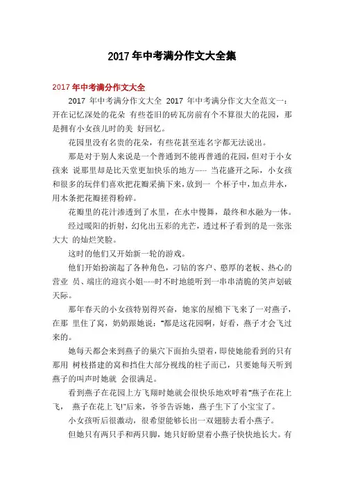 2017年中考满分作文大全集