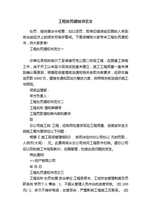 工程处罚通知书范文