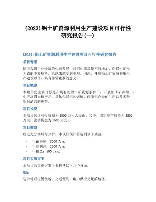 (2023)铝土矿资源利用生产建设项目可行性研究报告(一)