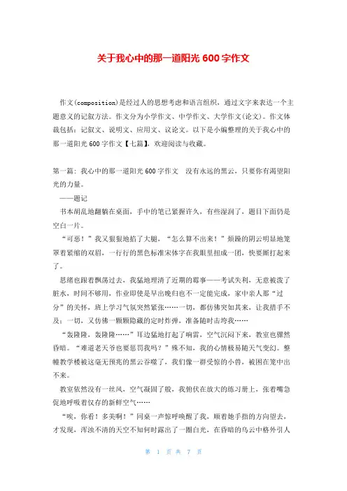 关于我心中的那一道阳光600字作文