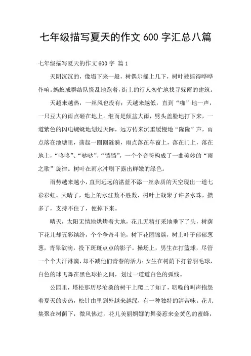七年级描写夏天的作文600字汇总八篇
