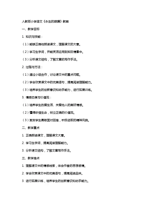 人教版小学语文《永生的眼睛》教案 