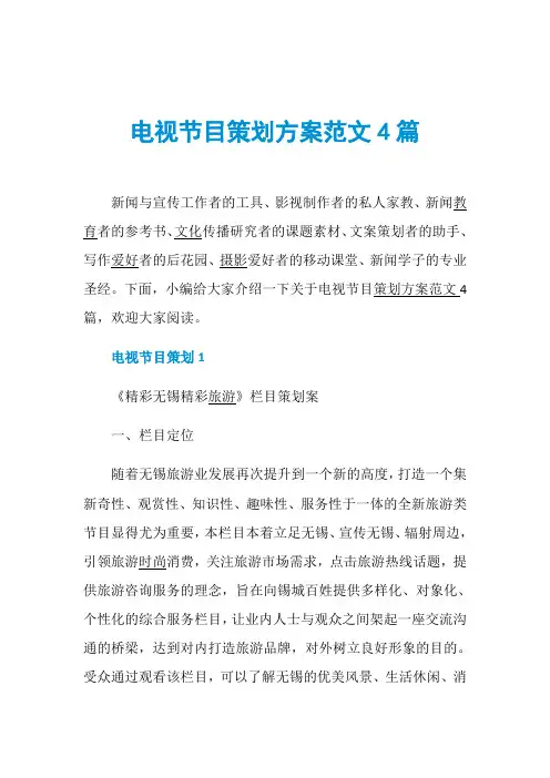 电视节目策划方案范文4篇