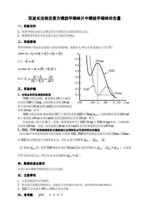 双波长法测定复方磺胺中SMZ的含量