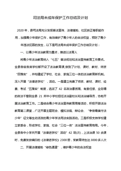 司法局未成年保护工作总结及计划