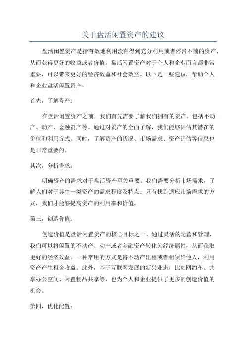 关于盘活闲置资产的建议